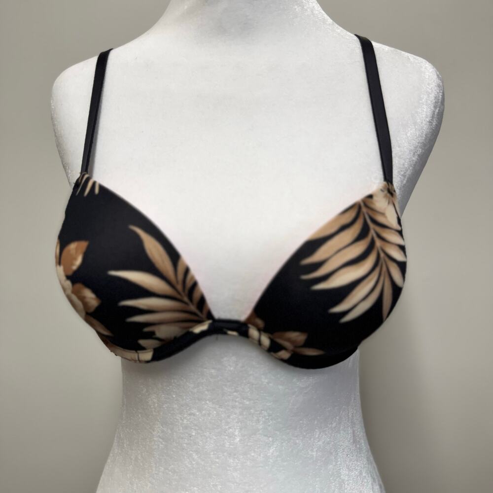 PINK Victoria’s Secret Bra 32A Push Up Black Floral Tropical Palm Print Padded
